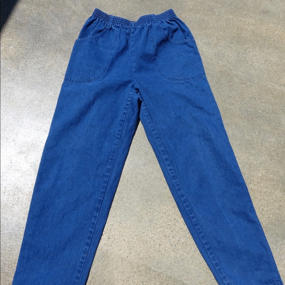 High Waisted Elastic Waist Denim Pants
